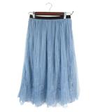 スカート ウエスト ゴム レース ミモレ丈 刺繍 花柄 プリーツ ブルー サイズMR QQQ