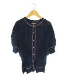 ホコモモラ JOCOMOMOLA カーディガン サマー ニット プリーツ ボタン 半袖 薄手 ネイビー サイズ40 QQQ