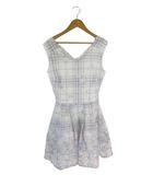 リズリサ LIZ LISA ワンピース ノースリーブ ひざ丈 Vネック チェック柄 花柄 サイドファスナー 裏地 レース ホワイト グレー サイズ0 QQQ