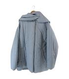 中わた コート 無地 フード付 ネックウォーマー風 くすみブルー 水色系 QQQ