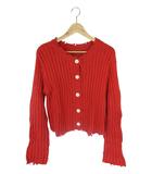 レトロガール RETRO GIRL カーディガン ニット セーター 長袖 ダメージリブ ボタン 無地 レッド サイズF QQQ