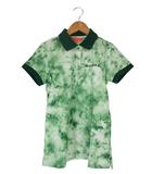 ポロシャツ 半袖 総柄 ロゴ 刺繍 サイズ S グリーン QQQ