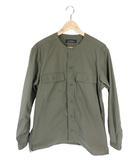 シャツ ノーカラー 長袖 ボタン 無地 カーキ サイズL QQQ