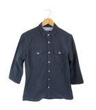 バーバリーブラックレーベル BURBERRY BLACK LABEL カットソー シャツ 五分袖 胸ポケット ボタン 刺繍 無地 ネイビー サイズ2 国内正規 QQQ