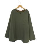 Tシャツ カットソー スリットネック 長袖 無地 胸ポケット サイズ L カーキ QQQ