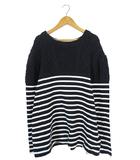 Tシャツ カットソー 切替 ニット クルーネック 長袖 ボーダー サイズ L ネイビー 白 QQQ