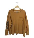 プルオーバー Tシャツ 長袖 ロンT ワンポイント ロゴ プリント 刺繍 ブラウン サイズ4L QQQ