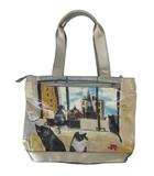 マンハッタナーズ Manhattaner's トート バッグ アニマル 柄 猫  シルバー カラー QQQ