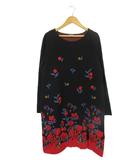 ニット ワンピース 長袖 花柄 サイズ 40 黒 レッド QQQ