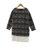 バナナリパブリック BANANA REPUBLIC ワンピース 長袖 ひざ丈 レイヤード風 切替え 総柄 ブラック 黒 ホワイト 白 00