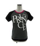プリンス Prince Tシャツ ロゴプリント ラメプリント 半袖 速乾 ボーダー 配色 ブラック 黒 ホワイト 白 ピンク L