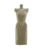 ラグナムーン LagunaMoon ワンピース フォーマル ドレス ノースリーブ ショルダーリボン装飾 半光沢 ミディ丈 ベージュ系 ベージュブラウン