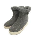 ムーム MUUM ショートブーツ ビジュー ファー インヒール フェイクムートン 裏地ファー サイドファスナー グレー S