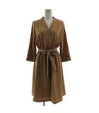 ワンピース 4101-72117 クロスオーバーVネック 長袖 ミディ丈 ウエストゴム リボンベルト 日本製 ブラウン系 茶系 2