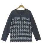 アクアスキュータム AQUASCUTUM ルームウエア アーガイル ヘンリーネック カットソー 0126412153 ロンT 長袖 日本製 コットン ネイビー 紺 グレー ブルー系 青系 L