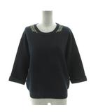 A DAY IN THE LIFE UNITED ARROWS ユナイテッドアローズ ハニカムニット セーター ビジュー ビーズ 七分袖 袖ダブル ウール混 ネイビー系 紺系