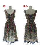 ダブルスタンダードクロージング ダブスタ DOUBLE STANDARD CLOTHING ワンピース Vネック ノースリーブ ウエストシャーリング Uバック ミディ丈 透け感 スカーフ柄 総柄 マルチカラー