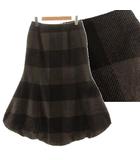 トゥーオーフォーセブンワンワントゥーオー 20471120 チェックサルエルパンツ スカート風 日本製 起毛 ウール混 ブラウン系 茶系 ブラック 黒 M