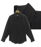 シャツ 長袖 タイト コットン ストライプ ブラック 黒 ブラウン 茶 グレー M