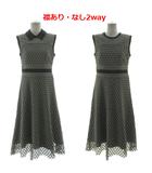 ダイアグラム Diagram レースバイカラーフレアドレス 03233 35055-00 ワンピース 襟2way ノースリーブ ミモレ丈 グリーン系 緑系 グレー ブラック 黒 38