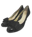  ピッティ Pitti パンプス パーティーパンプス T641 アーモンドトゥ リボン スウェード エナメル切替え ブラック 黒 22.5EE