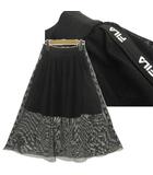 テグテグ TEGTEG メッシュフレアスカート 0766506 ロゴライン ロング丈 ウエストゴム ブラック 黒 パープル 紫 155