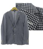 シアサッカーギンガムチェックジャケット 7PJL2TU6701 テーラードカラー シングル 2B コットン混 ネイビー 紺 ホワイト 白 M