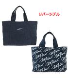 ダブルティー WTW リバーシブルキャンバストートバッグ 大容量 ロゴプリント ネイビー 紺