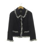 イタリヤ 伊太利屋 ツイードジャケット 696552-COE フォーマル ステンカラー ラメ フリル 日本製 ウール混 ブラック 黒 オフ白 9