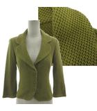 ハニカミ編みジャケット GBKGQ-58190 テーラードカラー 丸襟 七分袖 日本製 コットン混 グリーン系 うぐいす色 M