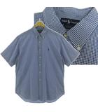 ラルフローレン RALPH LAUREN BLAKE 90年代 シアサッカーギンガムチェックシャツ HS-RL-BM3853 ボタンダウン ポニー刺繍 半袖 コットン ブルー 青 ホワイト 白 LL