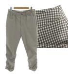 ビースリー B3 B-Three ギンガムチェッククロップドストレッチパンツ 670006 シャーリング ブラウン系 茶系 ホワイト 白 36