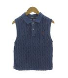 ポロ バイ ラルフローレン Polo by Ralph Lauren ケーブルニット クロップド ポロシャツ ポニー刺繍 ガーメント染め コットン ブルー 青 M