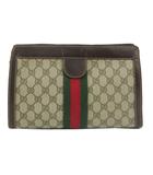 グッチ GUCCI オールドグッチ GGスプリーム シェリーライン クラッチバッグ セカンドバッグ PVC レザー ブラウン 茶 ベージュ グリーン 緑 レッド 赤