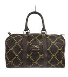 ロンシャン LONGCHAMP ボストンバッグ ヴィンテージ レザー 総柄 ダークブラウン ベージュ