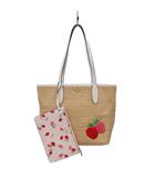 ケイトスペード KATE SPADE かごバッグ トートバッグ ショルダーバッグ ポーチ付き いちご 刺繍 ベージュ 白 ホワイト /AN ■MU