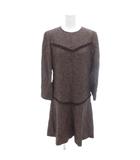 美品 ワンピース ウール 9 赤 レッド 長袖 ラウンドネック フリンジ装飾 831946-75 /HW ■GY66