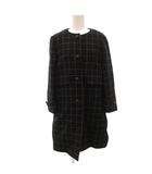 イエナ IENA ノーカラーコート 38 ミドル丈 チェック柄 黒 ブラック /JS ■GY66
