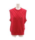 ブラック&ホワイト BLACK&WHITE 美品 ニットベスト 麻 リネン M 赤 レッド 幾何学模様 クルーネック /SJ ■ECF001