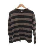 オールドネイビー OLD NAVY 美品 サーマルロンT カットソー S 黒 ブラック 灰色 グレー ストライプ柄 ワッフル生地 長袖 /HW ■ECF001