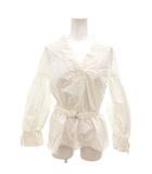 ブラウス OS 白 ホワイト Vネック 長袖 ベルト付き /SJ ■ECF001