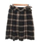 プリーツスカート ウール M 黒 ブラック ひざ丈 チェック柄 バックル付き /KR ■ECF001
