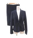 バナナリパブリック BANANA REPUBLIC 美品 スカートスーツ ジャケット タイトスカート ウール 4 紺 ネイビー チェック柄 ノッチドラペル 長袖 ひざ丈 /SJ ■ECF001