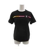 クレージュ courreges Tシャツ 40 黒 ブラック ライン柄 ロゴプリント 半袖 ECG001 /KR ■ECG001