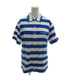 クレージュ courreges タグ付き ポロシャツ 9 青 ブルー 白 ホワイト ロゴ刺繍 ボーダー柄 襟付き 半袖 ECG001 /KR ■ECG001