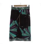 エミリオプッチ EMILIO PUCCI 美品 ペンシルスカート 36 紫 パープル 幾何学模様 プッチ柄 ミディ丈 ベロア /SJ ■ECG003