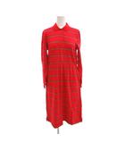 アーノルドパーマー Arnold Palmer ポロワンピース ロング丈 ウール M 赤 レッド ストライプ柄 ポロ襟 長袖 /SC ■ECF003