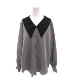 オリーブデオリーブ OLIVE des OLIVE ブラウス シャツ F 黒 ブラック 白 ホワイト 千鳥柄 チェック柄 ビッグカラー 長袖 /YF ■ECF004