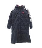 アディダス adidas 美品 ベンチコート ボア 長袖 ロング丈 フード付き J140 紺 ネイビー ピンク /SD ■ECF004