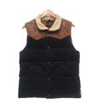 スコッチ&ソーダ SCOTCH & SODA ダウンベスト 本革 ボア襟 レザーヨーク キルティング S 紺 ネイビー 茶色 ブラウン /SD ■ECF004